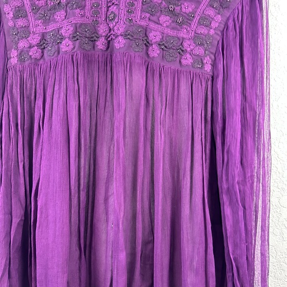 Free people retro femme purple sheer tassle boho top - Picture 6 of 13